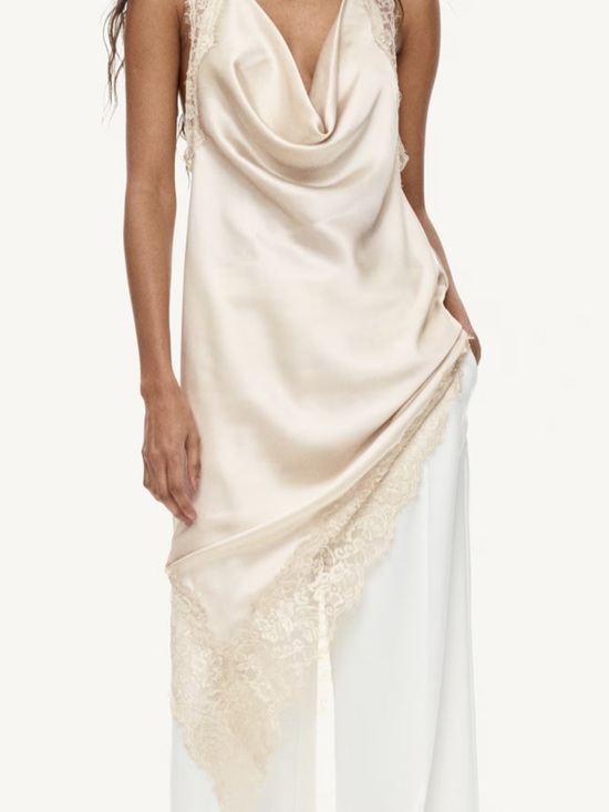 H&M Dresses & Skirts - H&M Asymmetrical Champagne Lace-Trim Slip Dress